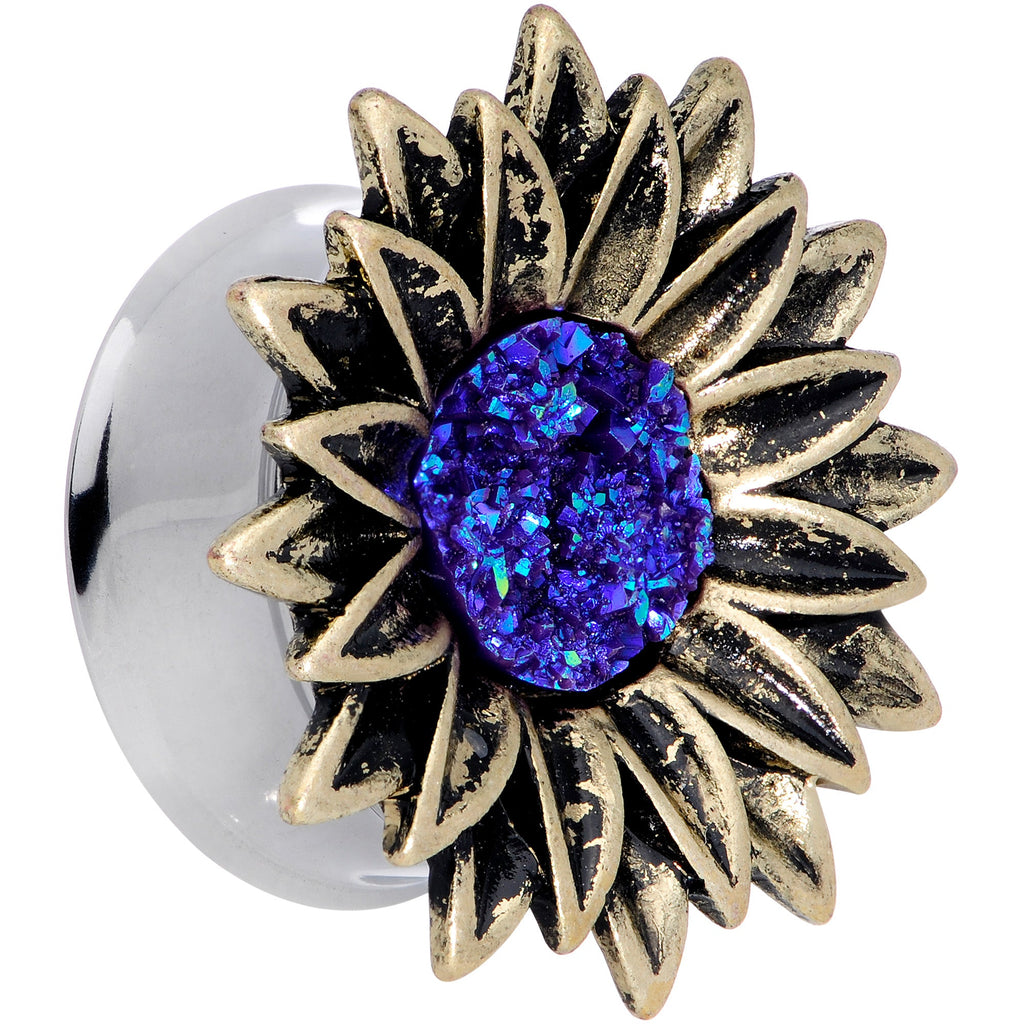 BodyCandy Blue Faux Druzy Sunburst Flower Double Flare Plug Set 2G to 1" — alternative angle