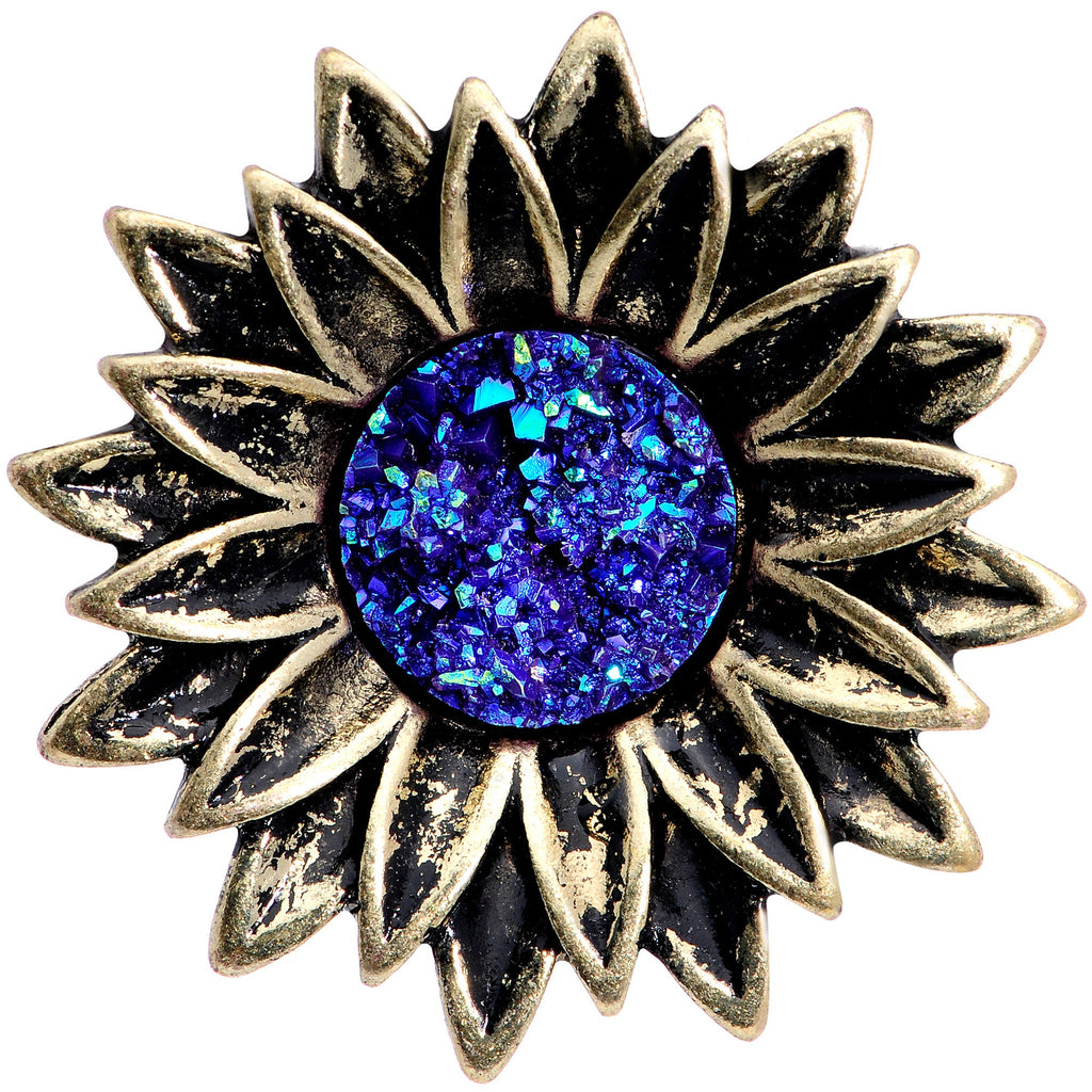 BodyCandy Blue Faux Druzy Sunburst Flower Double Flare Plug Set 2G to 1" — in-use photo