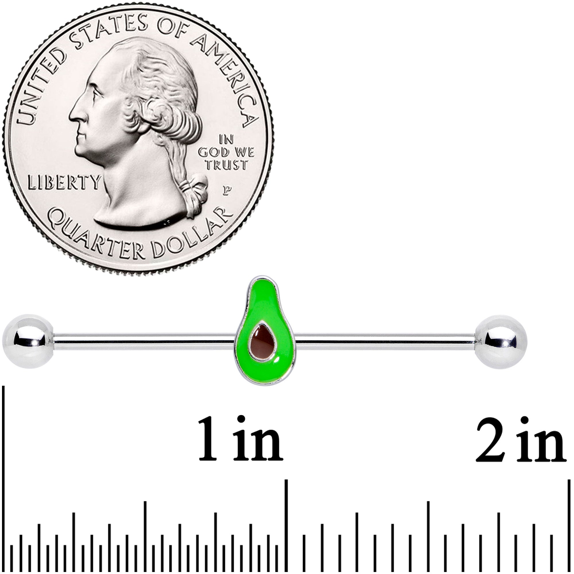 BodyCandy 14G Green Groovy Avocado Industrial Barbell 38mm — detail close-up