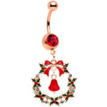 BodyCandy Red Gem Rose Gold Tone Holiday Wreath Christmas Dangle Belly Ring — main product shot