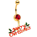 BodyCandy Red Gem Gold Tone Merry Christmas Dangle Belly Ring — main product shot