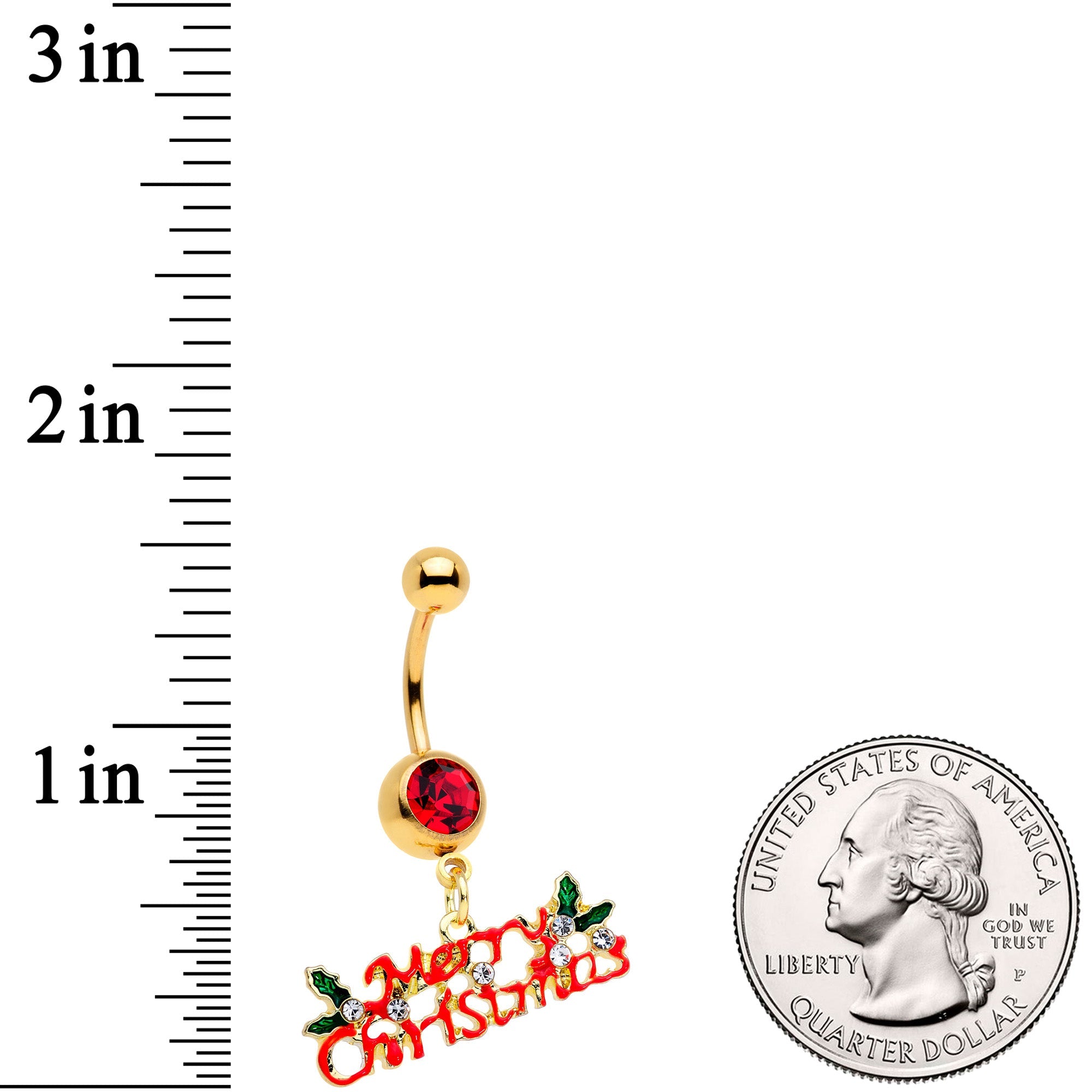 BodyCandy Red Gem Gold Tone Merry Christmas Dangle Belly Ring — lifestyle context