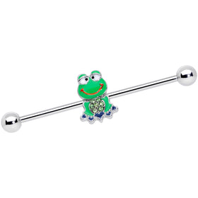 14G Green Gem Green Goofy Frog Industrial Barbell 38mm