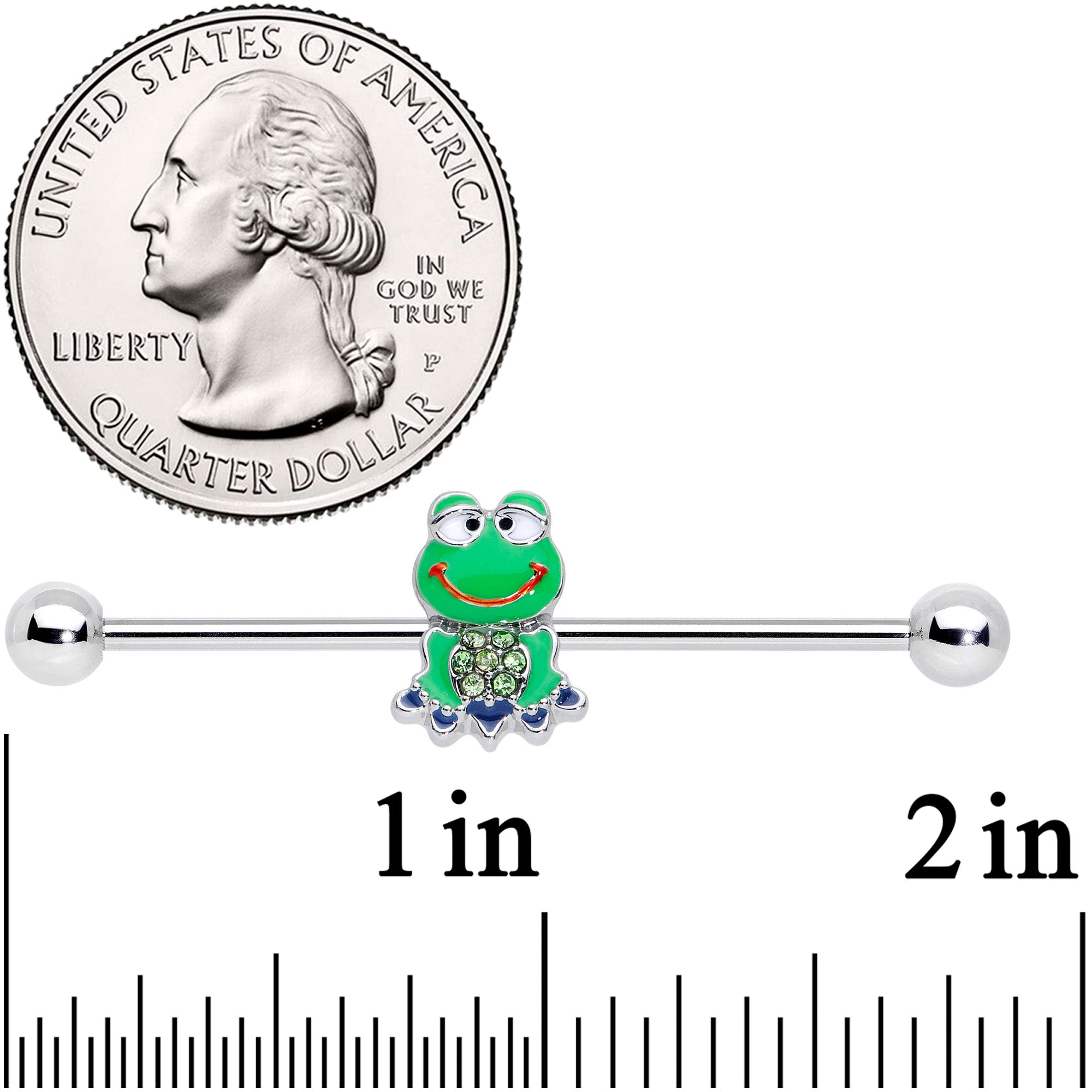BodyCandy 14G Green Gem Green Goofy Frog Industrial Barbell 38mm — back view