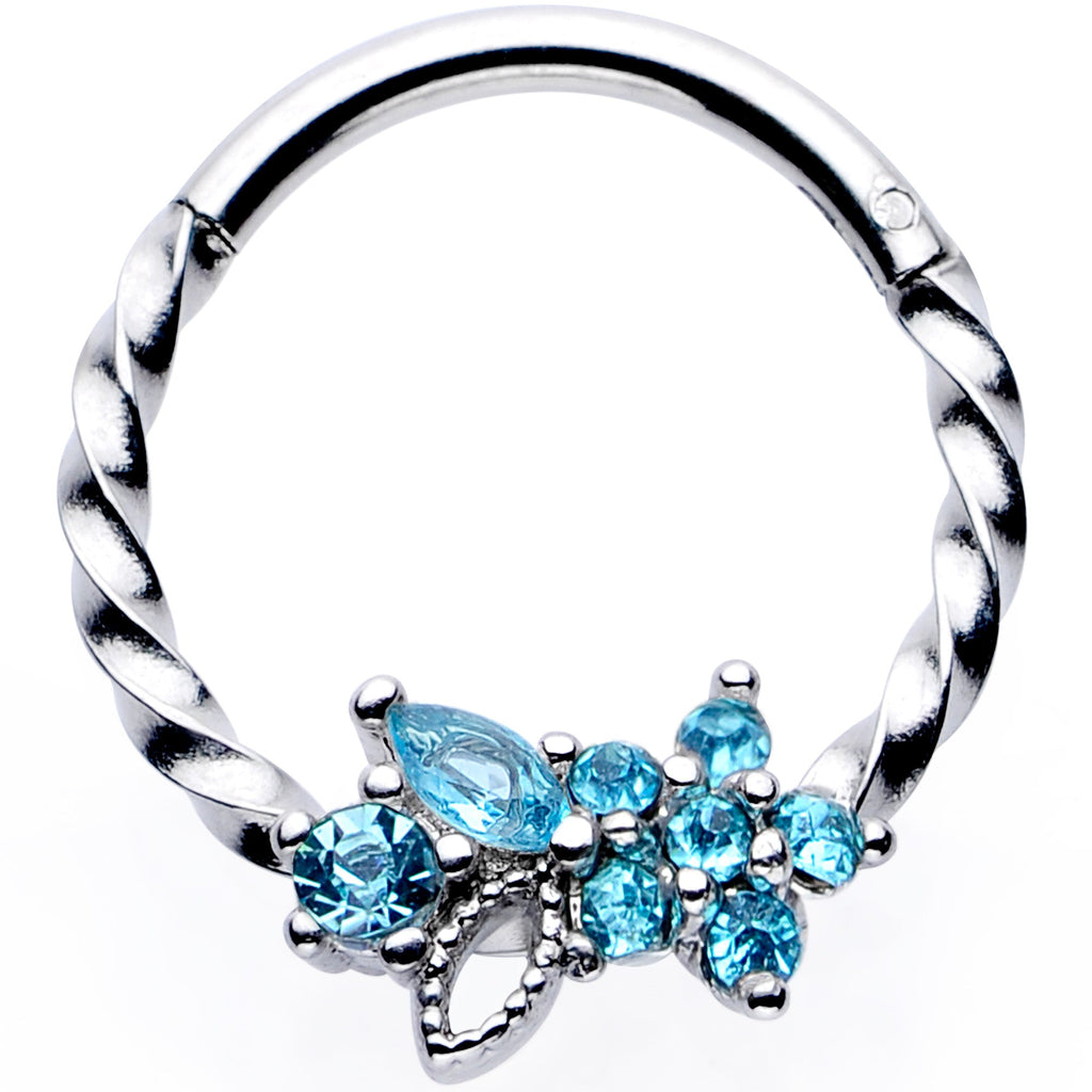 BodyCandy 16G 3/8 Aqua Gem Star Twisted Hinged Segment Ring — main product shot