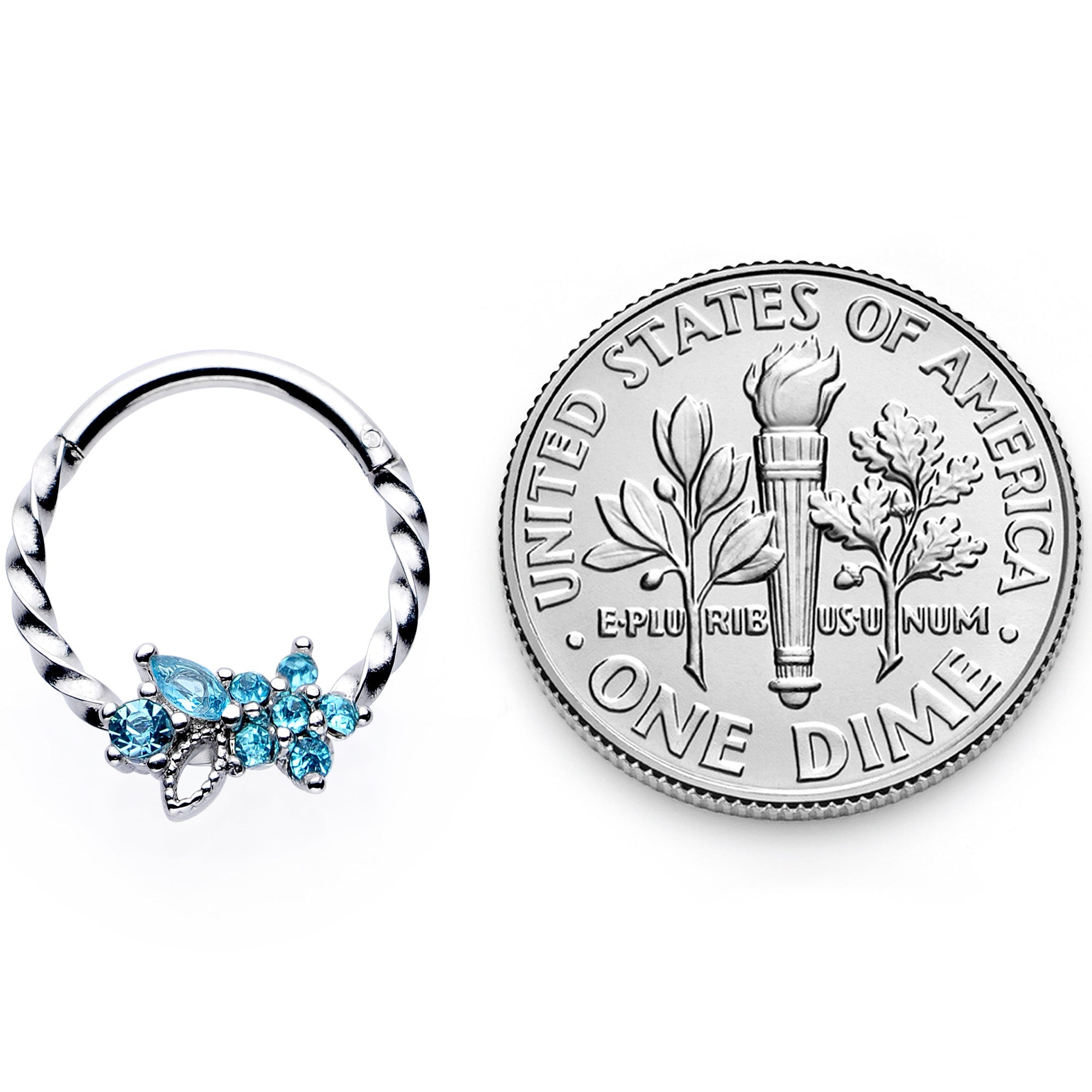 BodyCandy 16G 3/8 Aqua Gem Star Twisted Hinged Segment Ring — back view