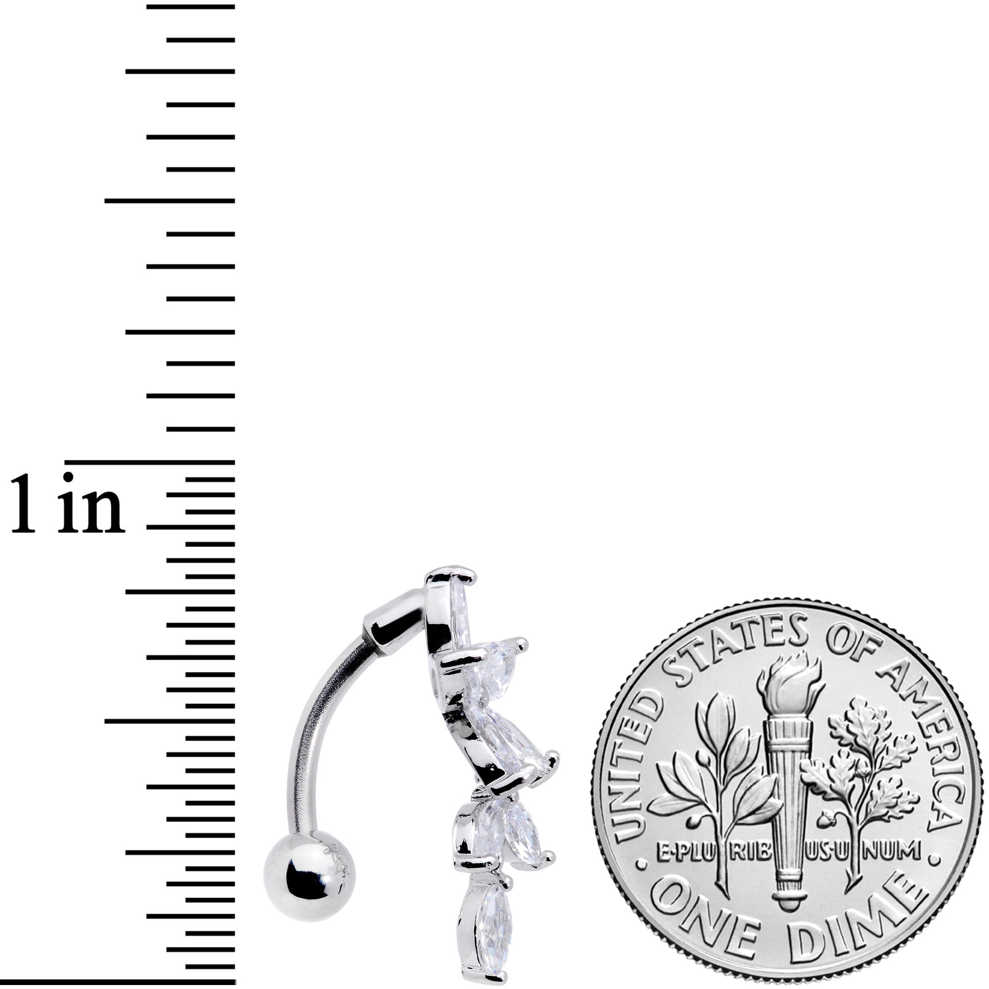 BodyCandy Clear CZ Gem Fashion Flower Dangle Top Mount Belly Ring — side view