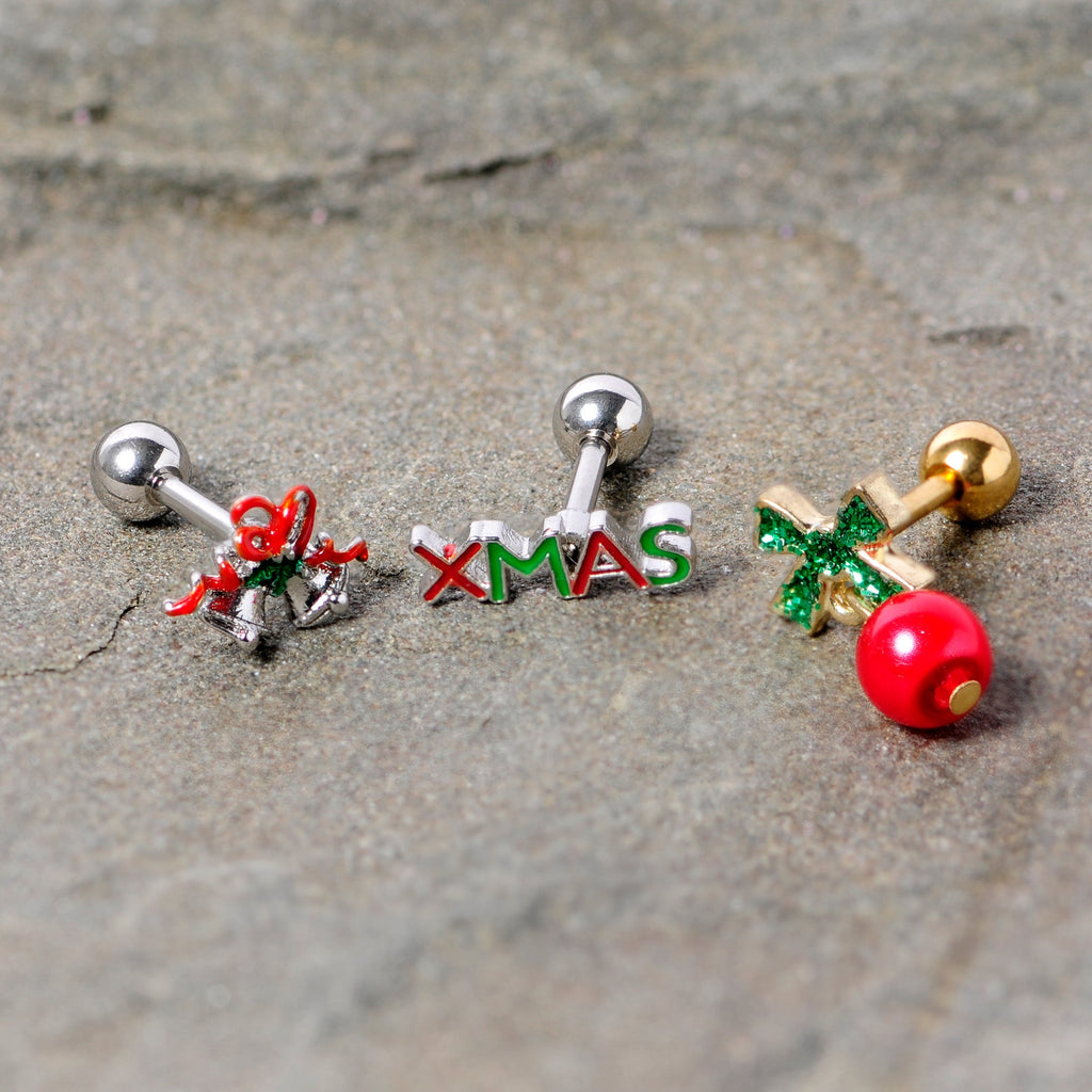 BodyCandy 16G 1/4 Merry Christmas Cartilage Tragus Set of 3 — lifestyle context