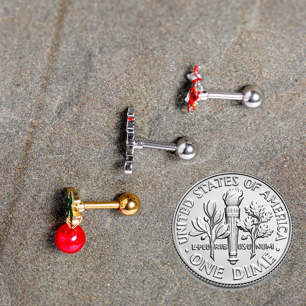 BodyCandy 16G 1/4 Merry Christmas Cartilage Tragus Set of 3 — alternative angle