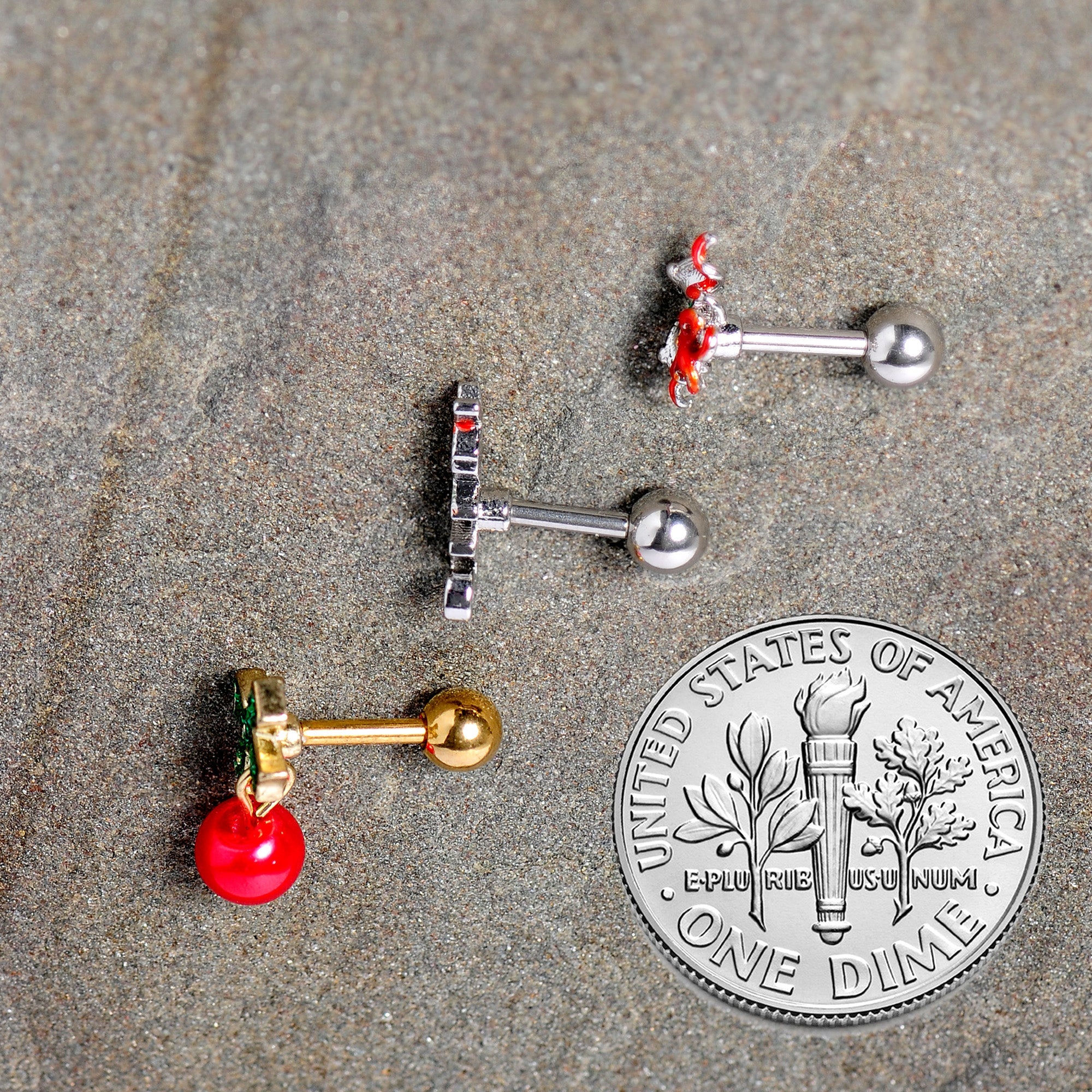 BodyCandy 16G 1/4 Merry Christmas Cartilage Tragus Set of 3 — alternative angle