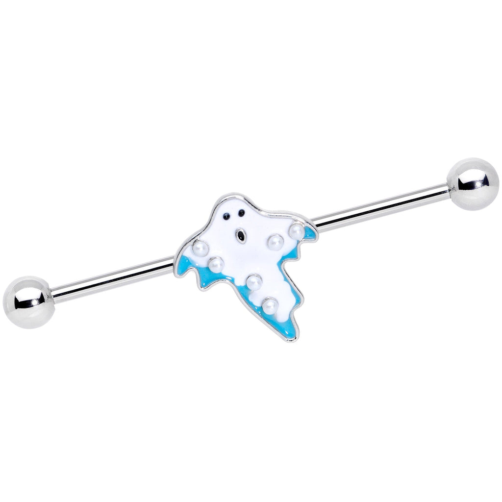 BodyCandy 14G White Orb Ghost Halloween Industrial Barbell 38mm — main product shot