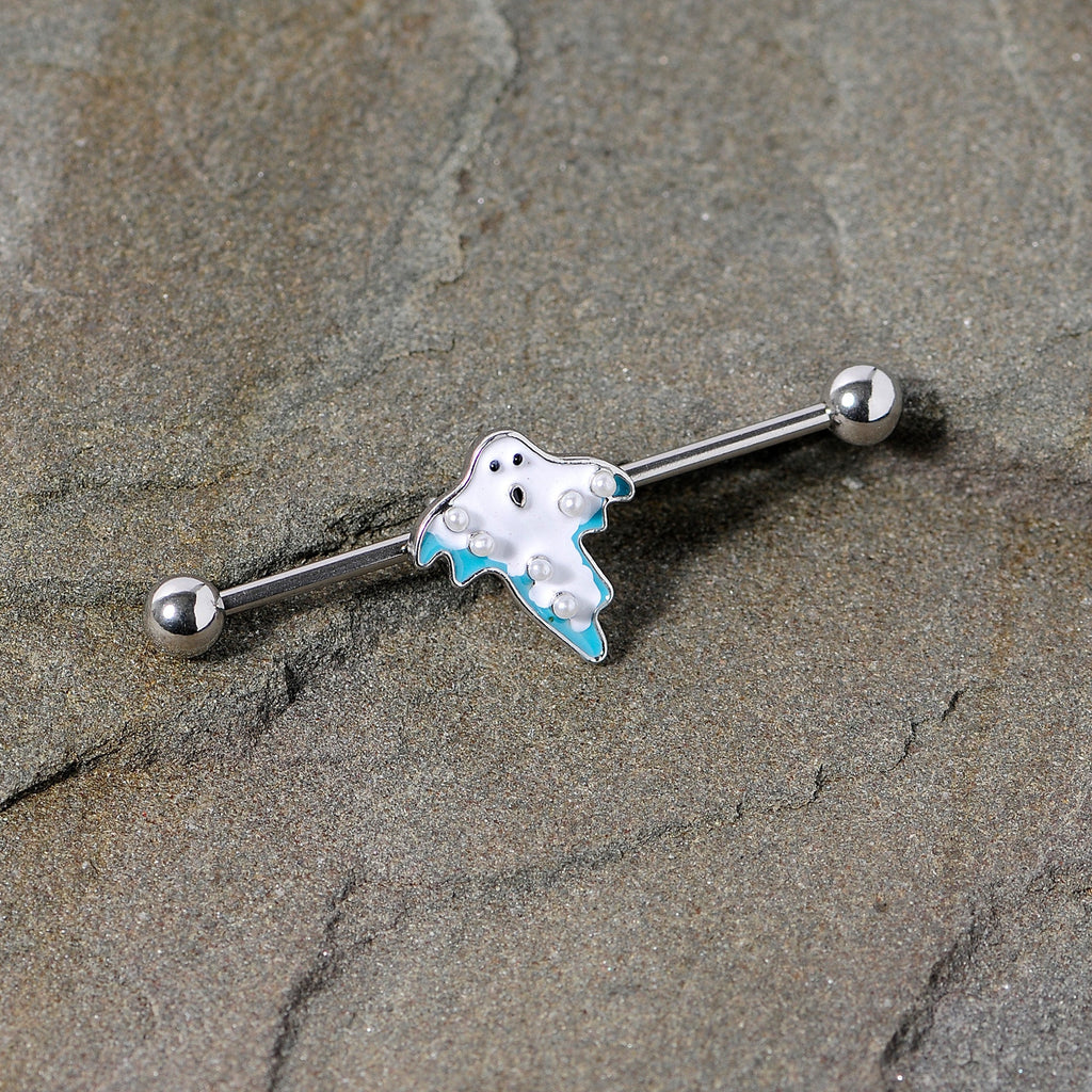 BodyCandy 14G White Orb Ghost Halloween Industrial Barbell 38mm — lifestyle context