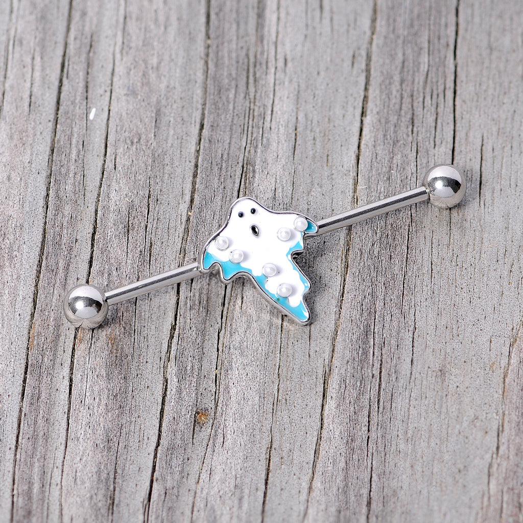 BodyCandy 14G White Orb Ghost Halloween Industrial Barbell 38mm — back view