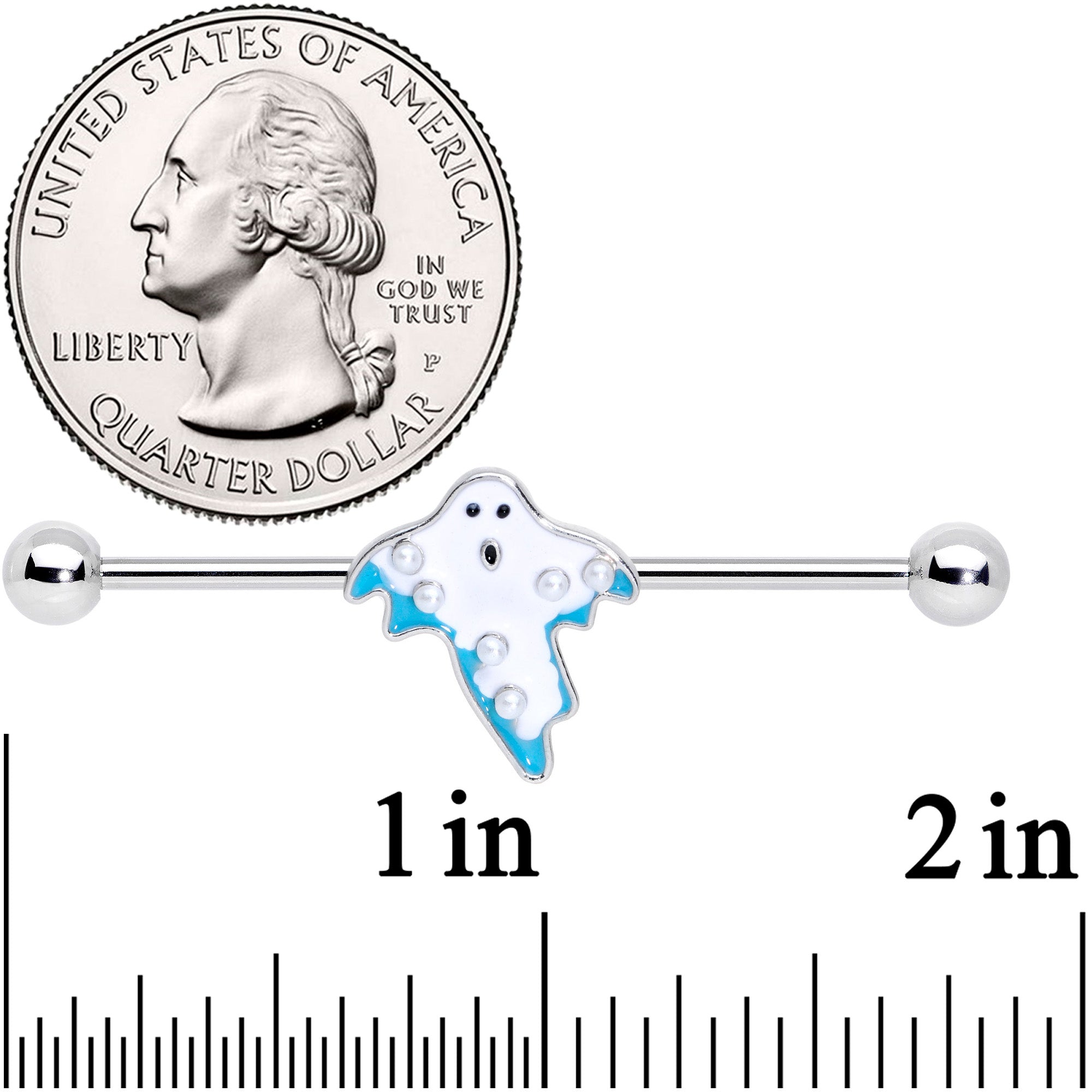 BodyCandy 14G White Orb Ghost Halloween Industrial Barbell 38mm — alternative angle