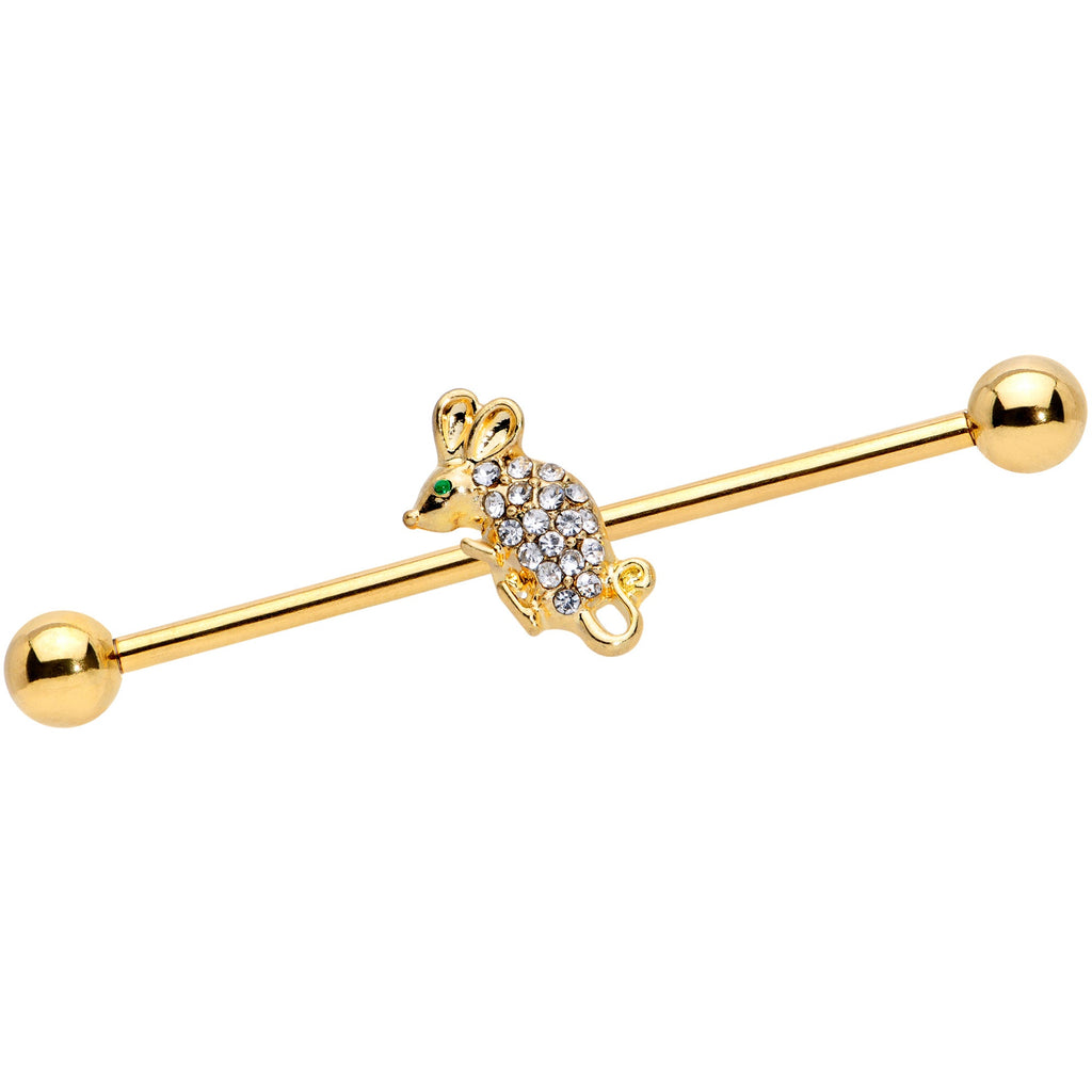 BodyCandy 14G Clear Aqua Gem Gold Tone Mouse Industrial Barbell 38mm — main product shot
