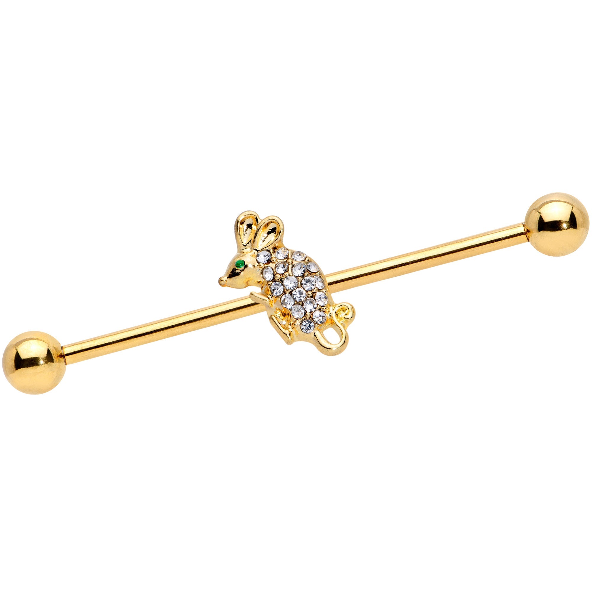 BodyCandy 14G Clear Aqua Gem Gold Tone Mouse Industrial Barbell 38mm — main product shot