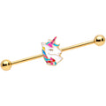 BodyCandy 14G Gold Tone Rainbow Unicorn Industrial Barbell 38mm — main product shot