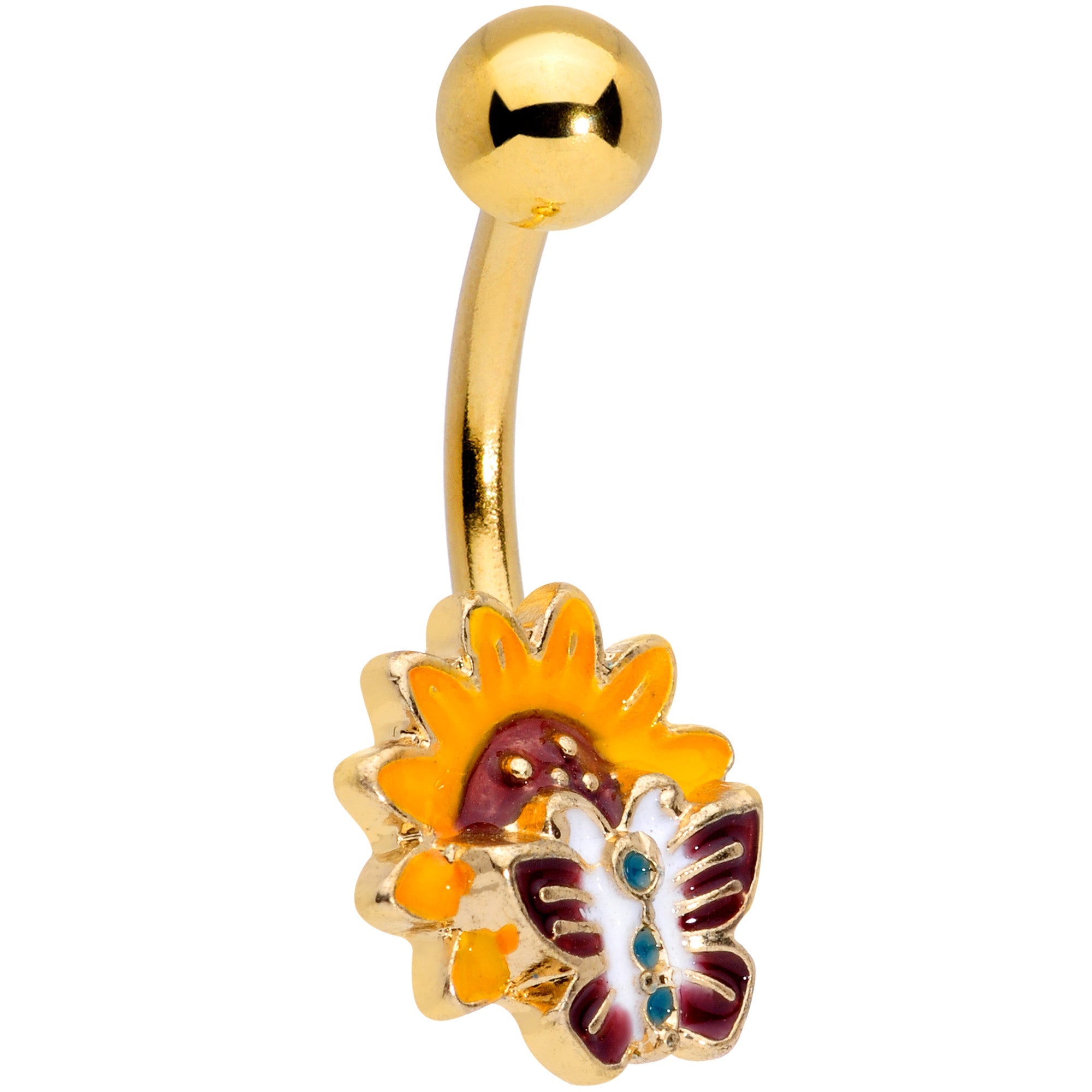 BodyCandy Gold Tone Red Yellow Butterfly Belly Ring — main product shot