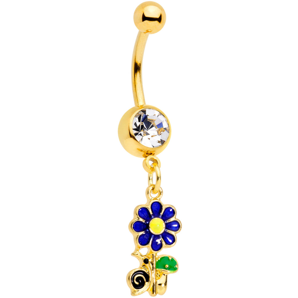 BodyCandy Clear Gem Gold Tone Blue Green Snail Flower Dangle Belly Ring — main product shot