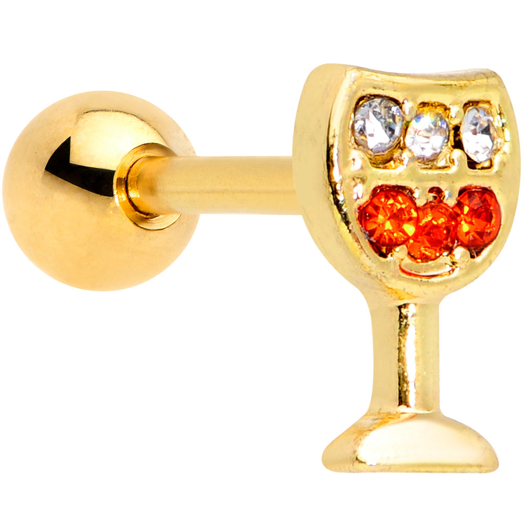 BodyCandy 16G 1/4 Red Gem Gold Tone Holiday Wine Glass Cartilage Tragus — main product shot