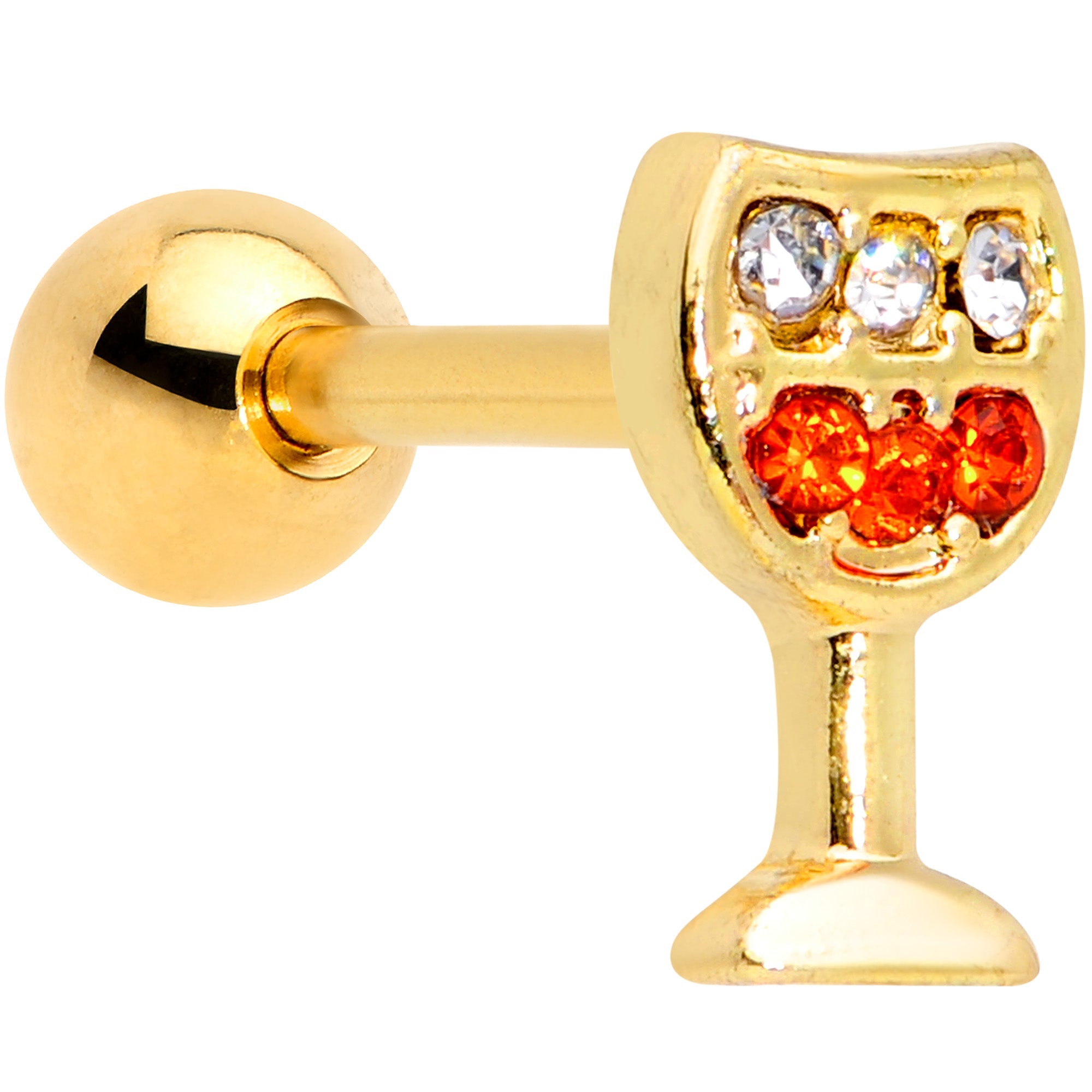 BodyCandy 16G 1/4 Red Gem Gold Tone Holiday Wine Glass Cartilage Tragus — main product shot