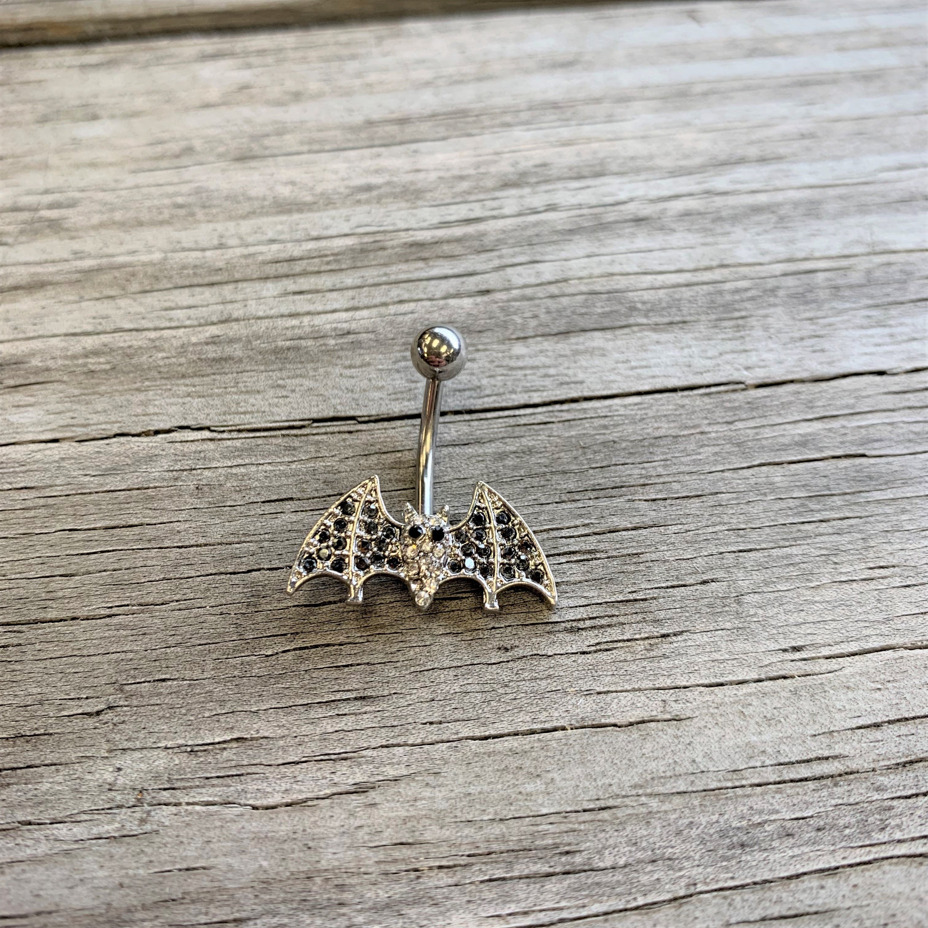 BodyCandy Clear Black Gem Bat Halloween Belly Ring — lifestyle context