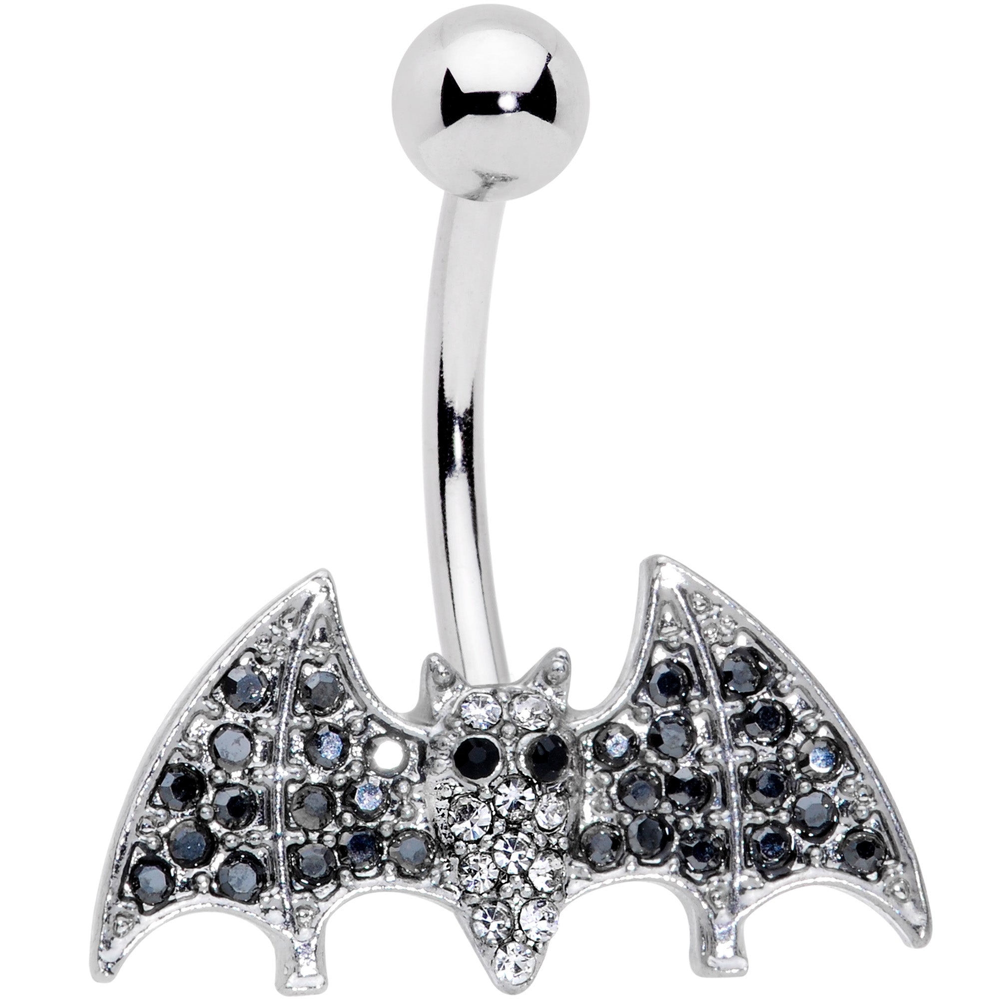 BodyCandy Clear Black Gem Bat Halloween Belly Ring — main product shot