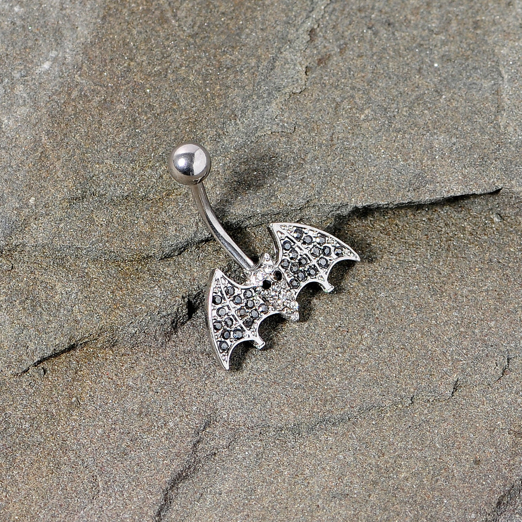 BodyCandy Clear Black Gem Bat Halloween Belly Ring — side view