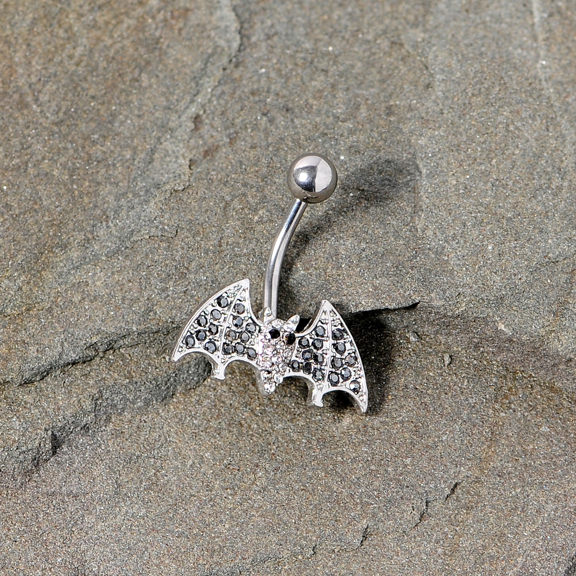 BodyCandy Clear Black Gem Bat Halloween Belly Ring — back view