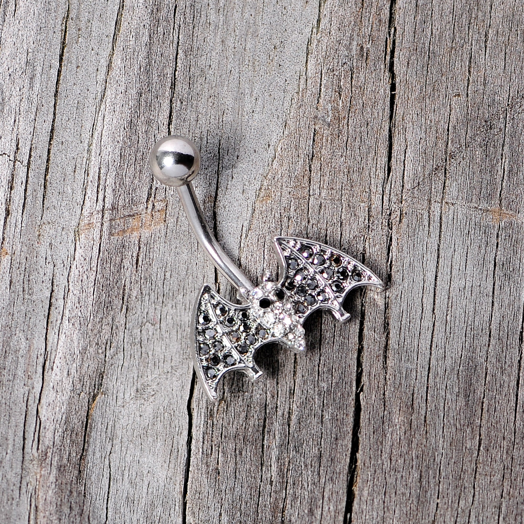 BodyCandy Clear Black Gem Bat Halloween Belly Ring — alternative angle