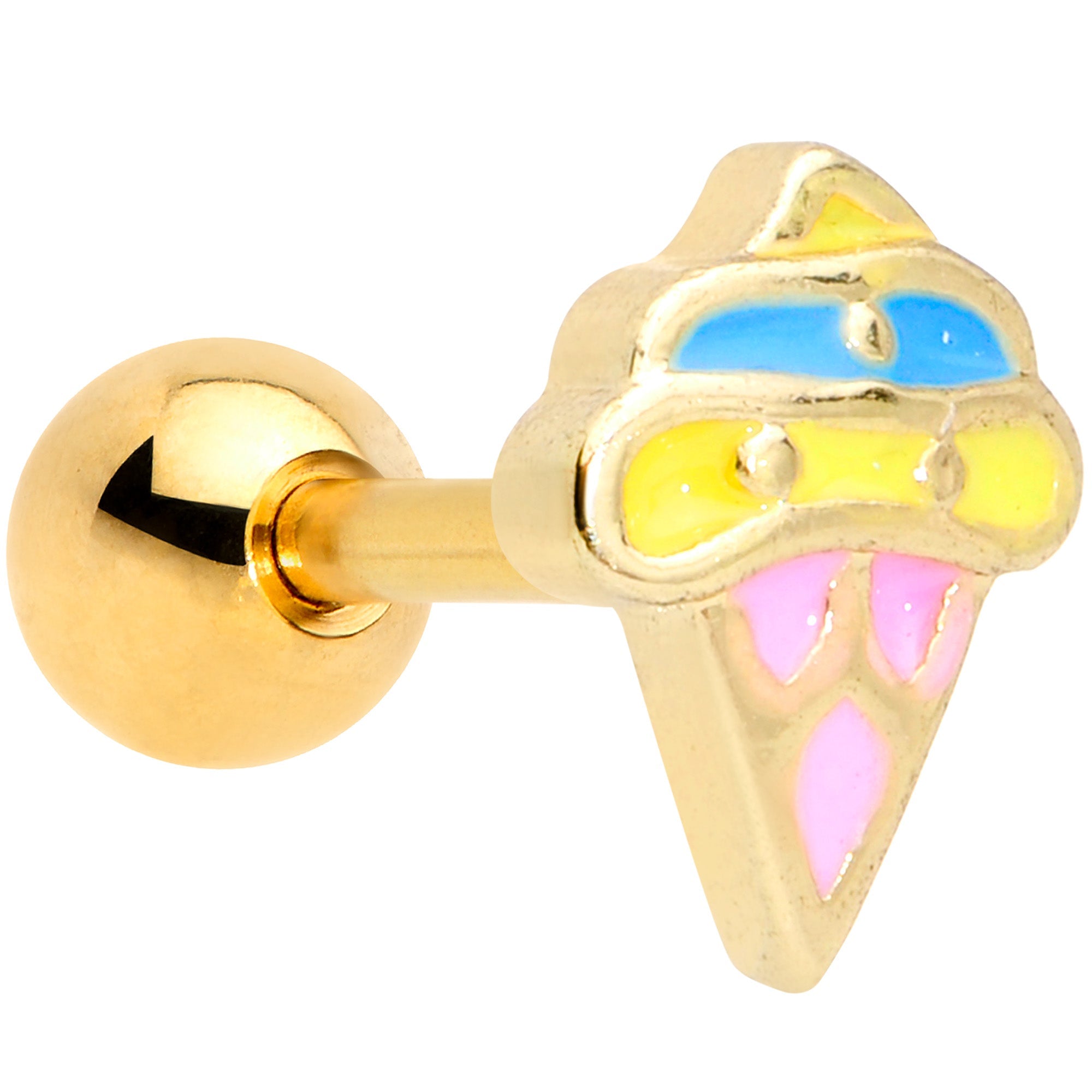 BodyCandy 16G 1/4 Gold Tone Pink Blue Ice Cream Cone Cartilage Tragus — main product shot