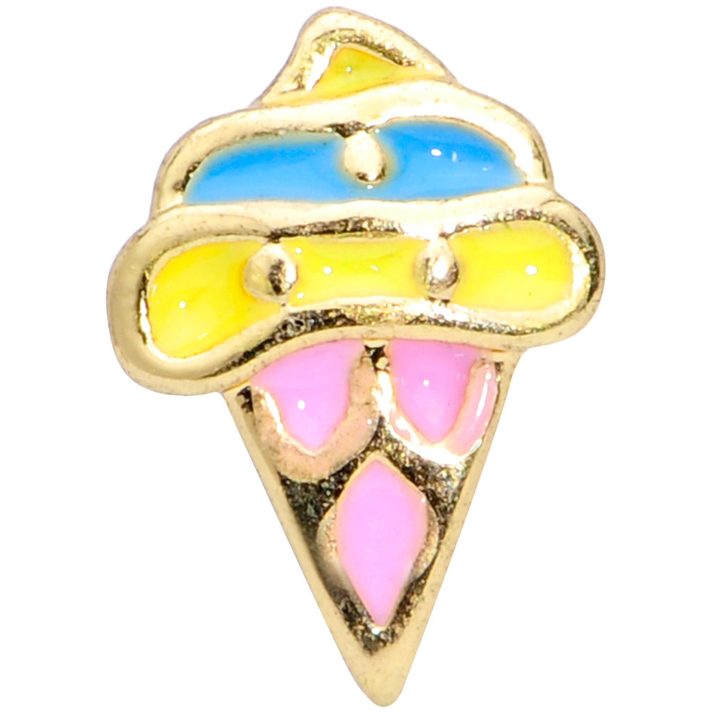 BodyCandy 16G 1/4 Gold Tone Pink Blue Ice Cream Cone Cartilage Tragus — detail close-up