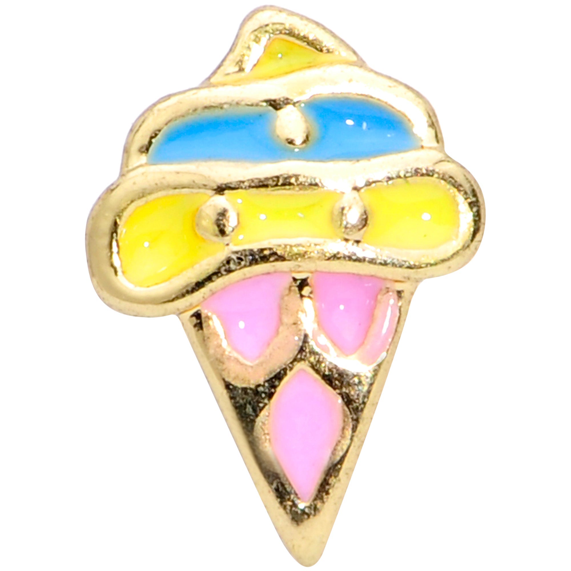 BodyCandy 16G 1/4 Gold Tone Pink Blue Ice Cream Cone Cartilage Tragus — detail close-up