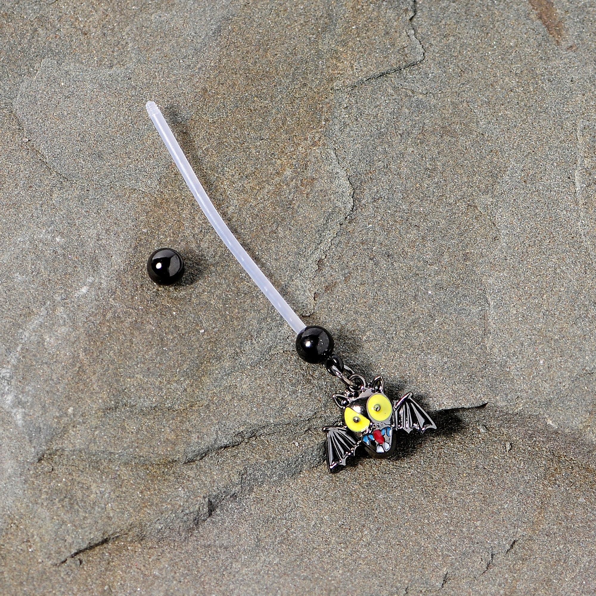 BodyCandy Gone Batty Scary Bat Halloween Dangle Pregnancy Belly Ring — side view