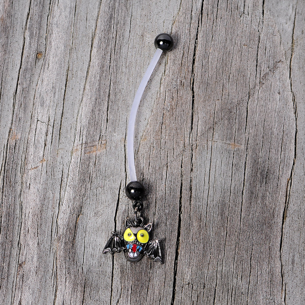 BodyCandy Gone Batty Scary Bat Halloween Dangle Pregnancy Belly Ring — back view