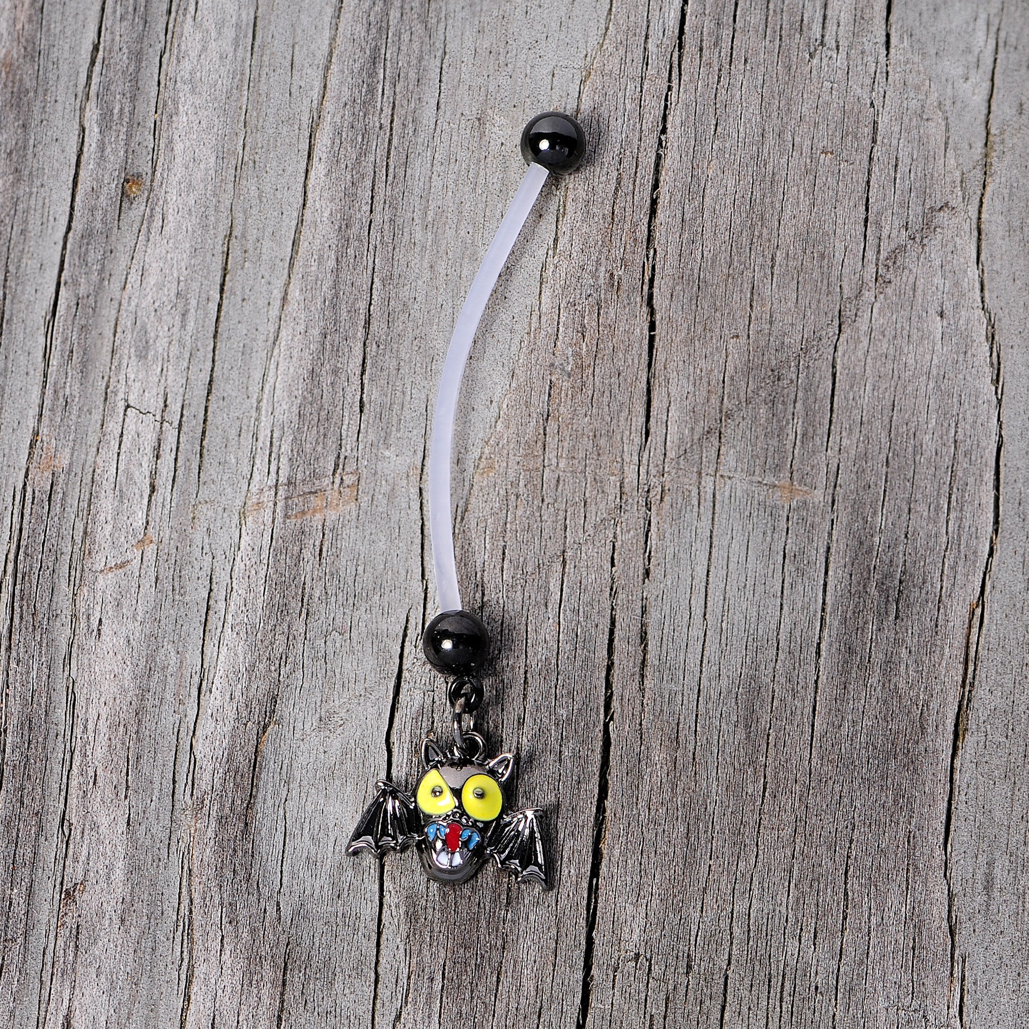 BodyCandy Gone Batty Scary Bat Halloween Dangle Pregnancy Belly Ring — back view