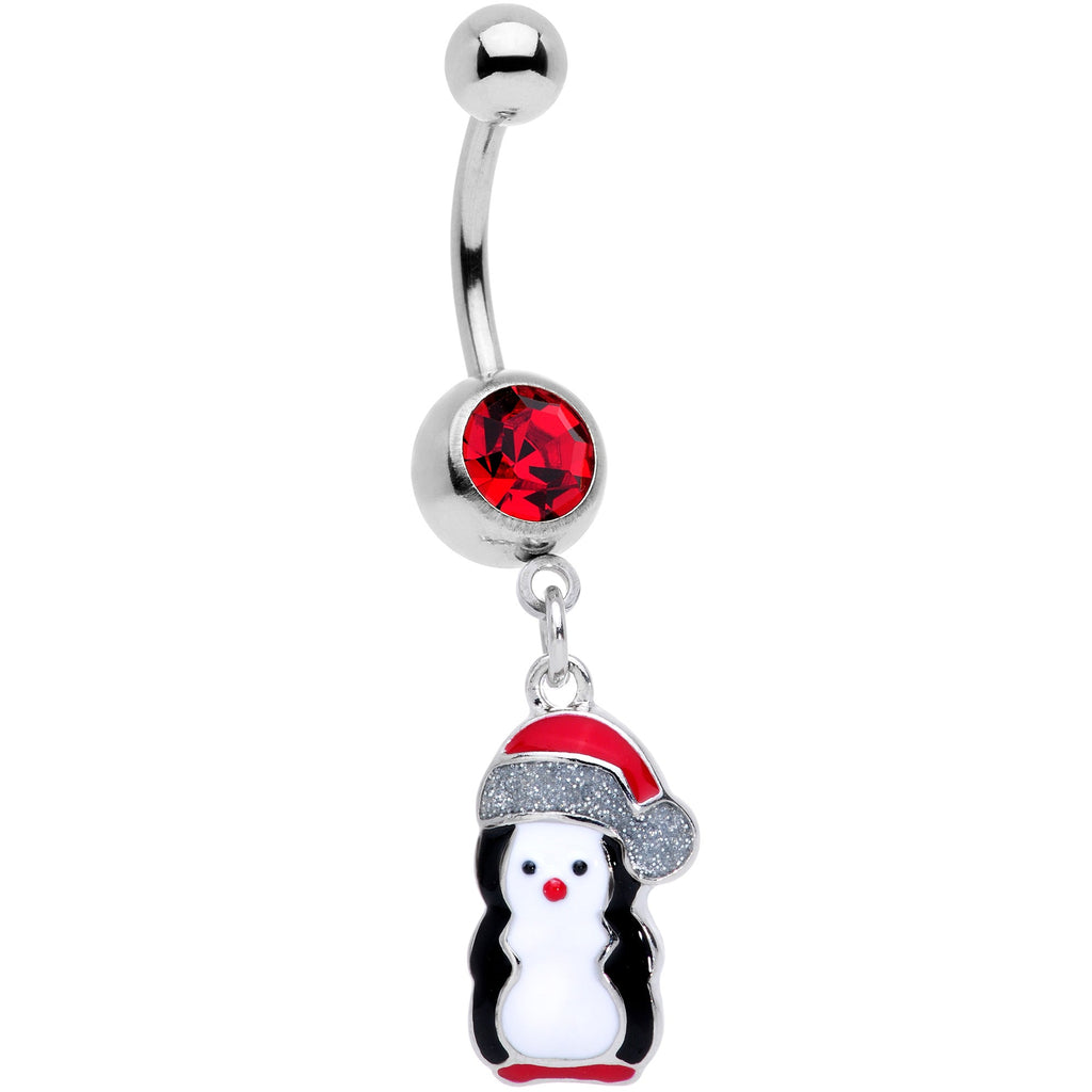 BodyCandy Red Gem Holiday Penguin Christmas Dangle Belly Ring — main product shot