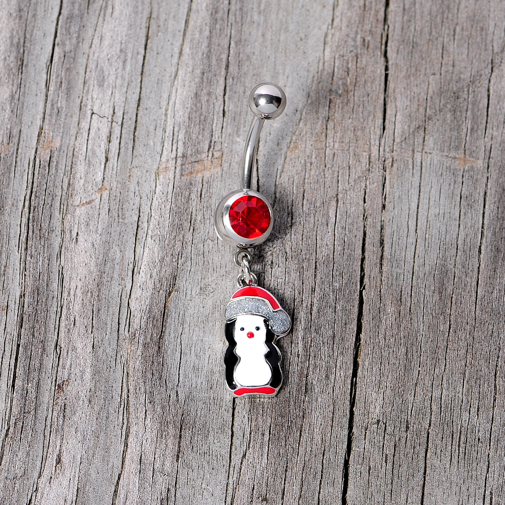 BodyCandy Red Gem Holiday Penguin Christmas Dangle Belly Ring — alternative angle