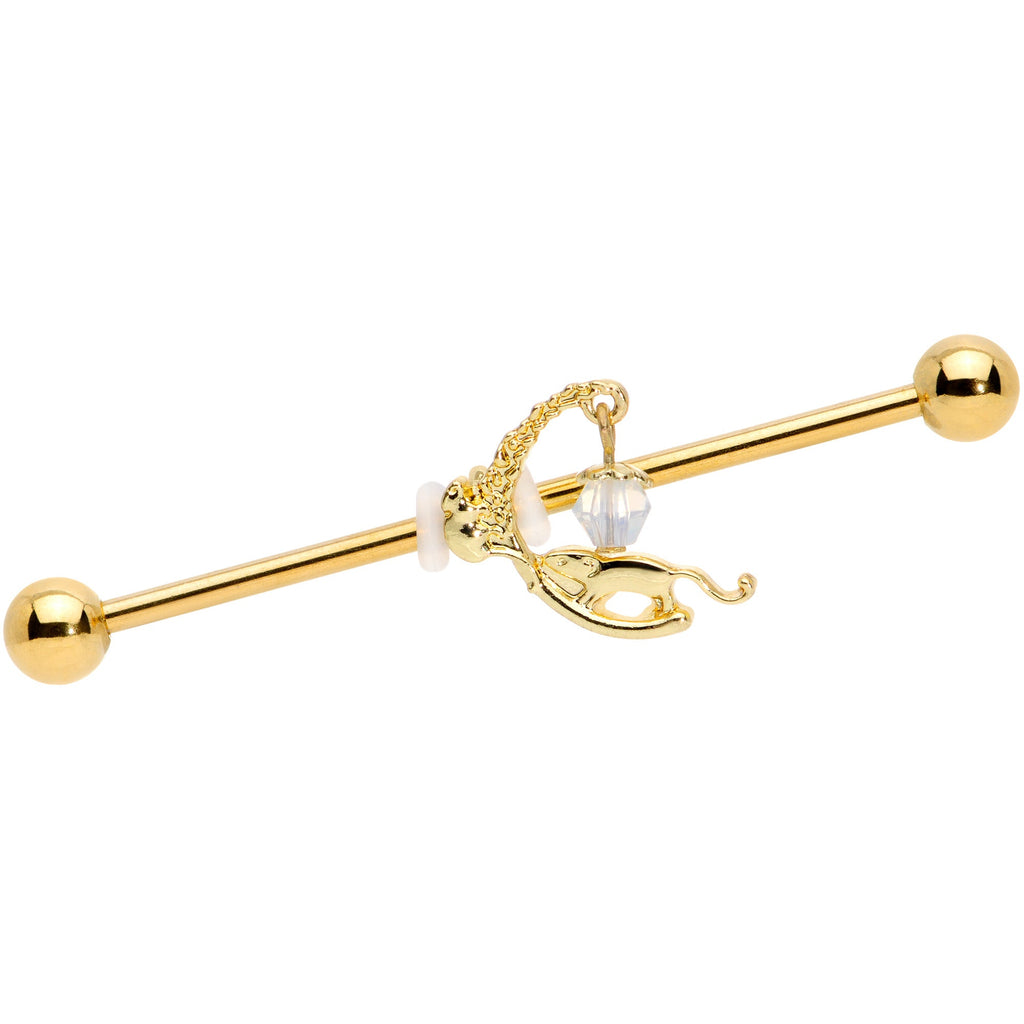 BodyCandy 14G Clear Gem Gold Tone Mouse Moon Industrial Barbell 38mm — main product shot