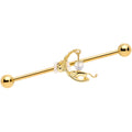 BodyCandy 14G Clear Gem Gold Tone Mouse Moon Industrial Barbell 38mm — main product shot