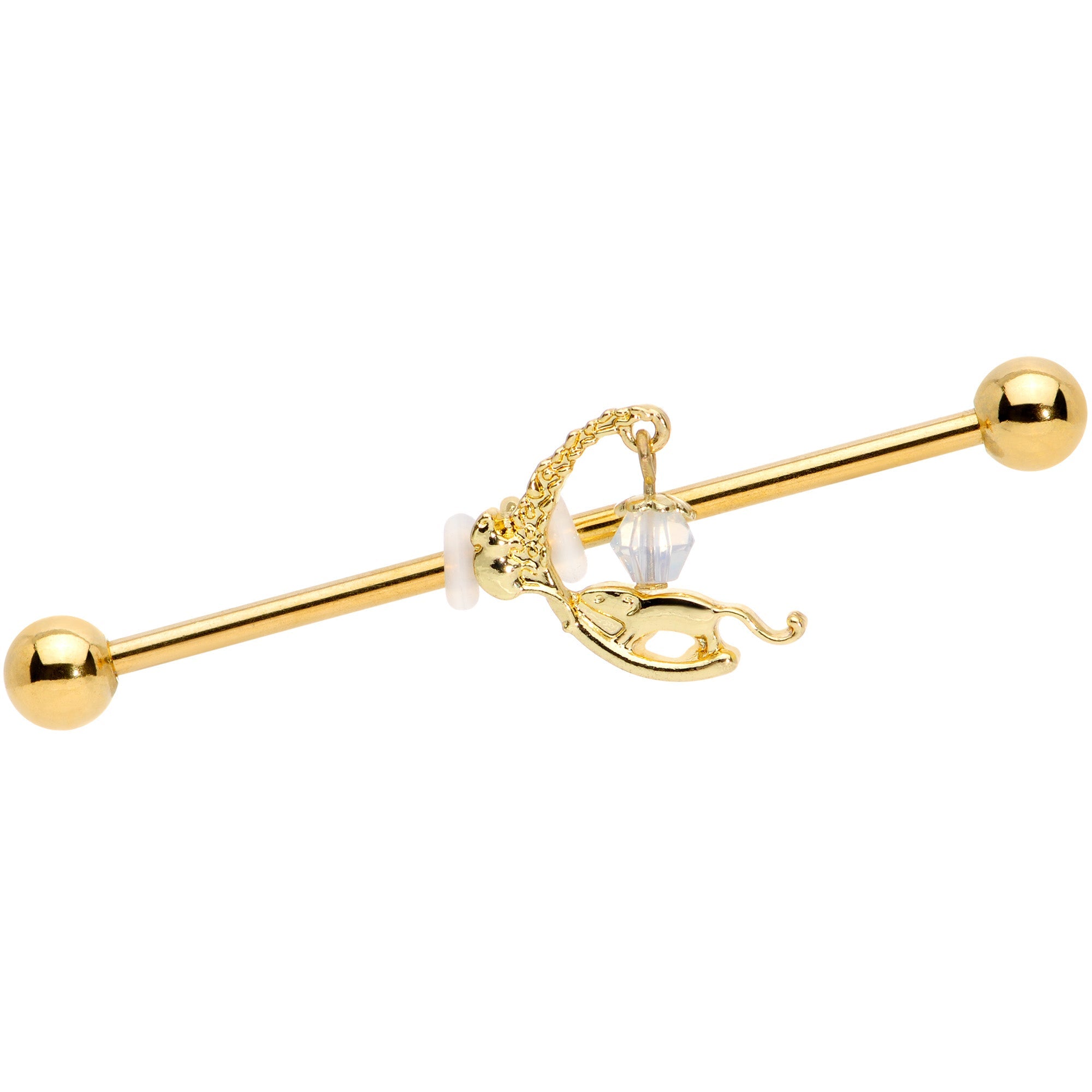 BodyCandy 14G Clear Gem Gold Tone Mouse Moon Industrial Barbell 38mm — main product shot
