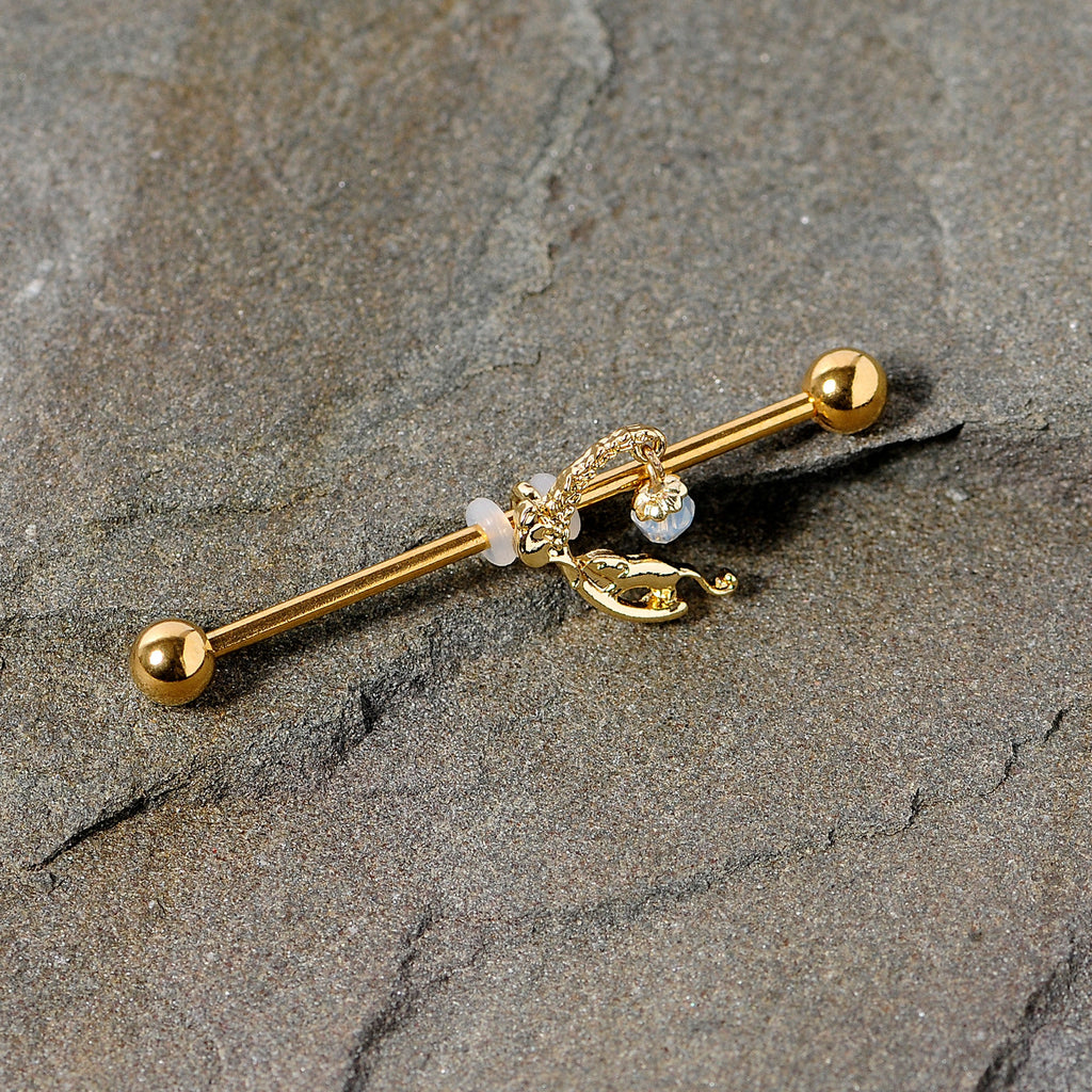 BodyCandy 14G Clear Gem Gold Tone Mouse Moon Industrial Barbell 38mm — lifestyle context