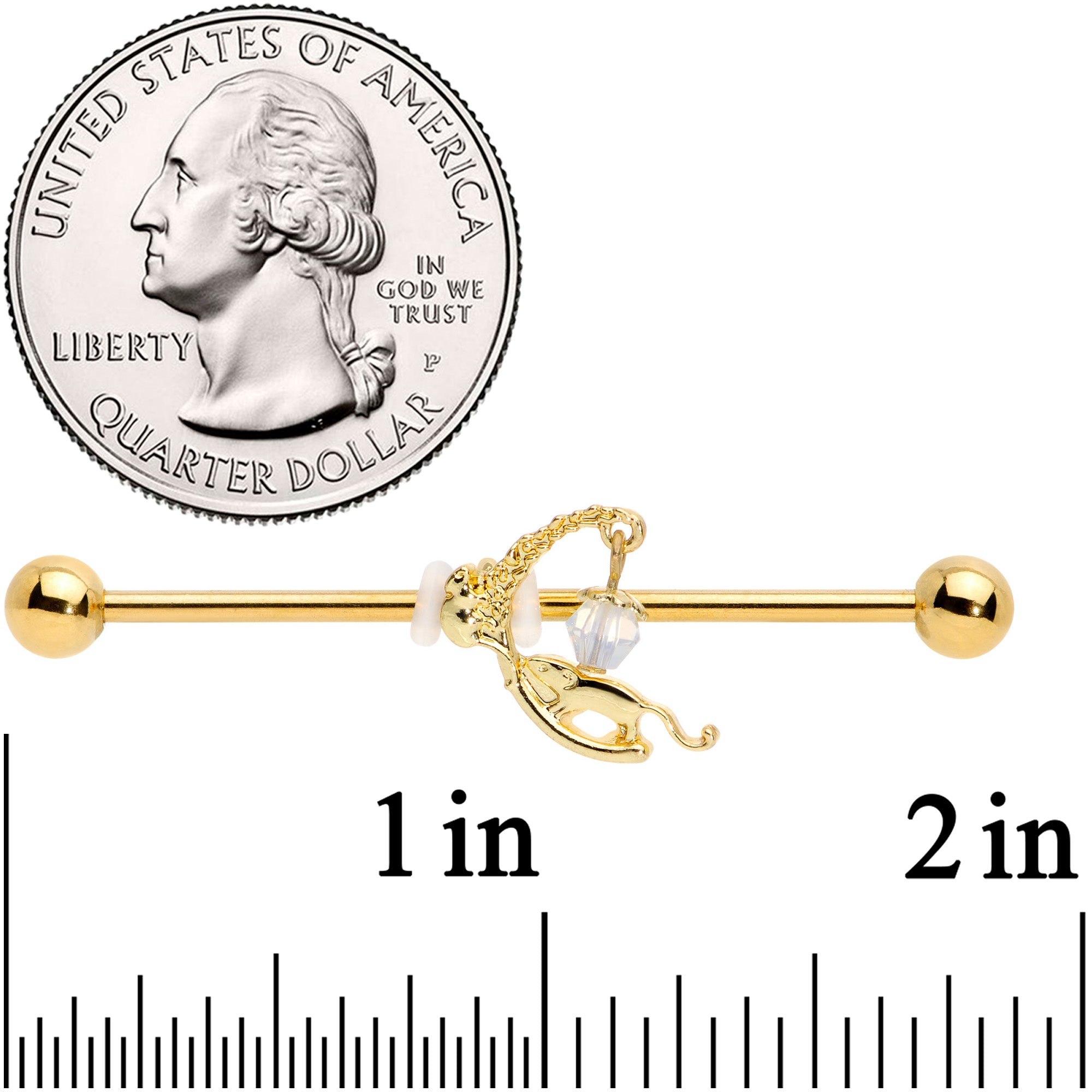 BodyCandy 14G Clear Gem Gold Tone Mouse Moon Industrial Barbell 38mm — back view