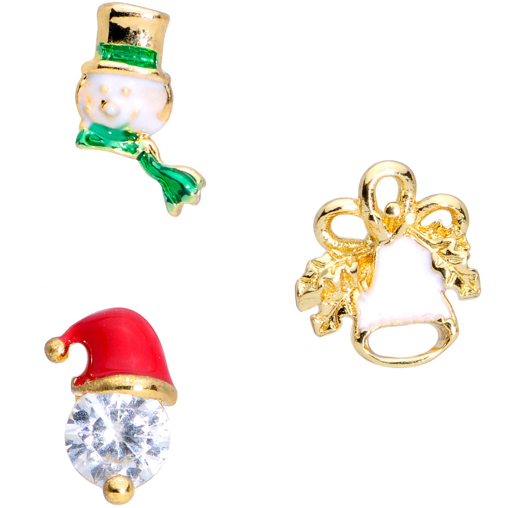 BodyCandy 16G 5/16 Clear Gem Gold Tone Christmas Labret Monroe Tragus Set of 3 — lifestyle context