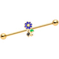 BodyCandy 14G Gold Tone Blue Green Snail Flower Industrial Barbell 38mm — main product shot