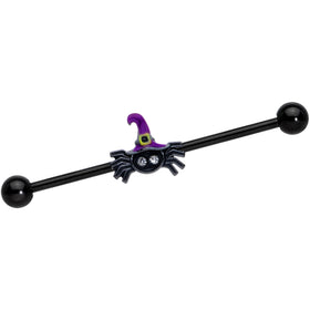 14G Clear Gem Witchy Spider Halloween Industrial Barbell 38mm