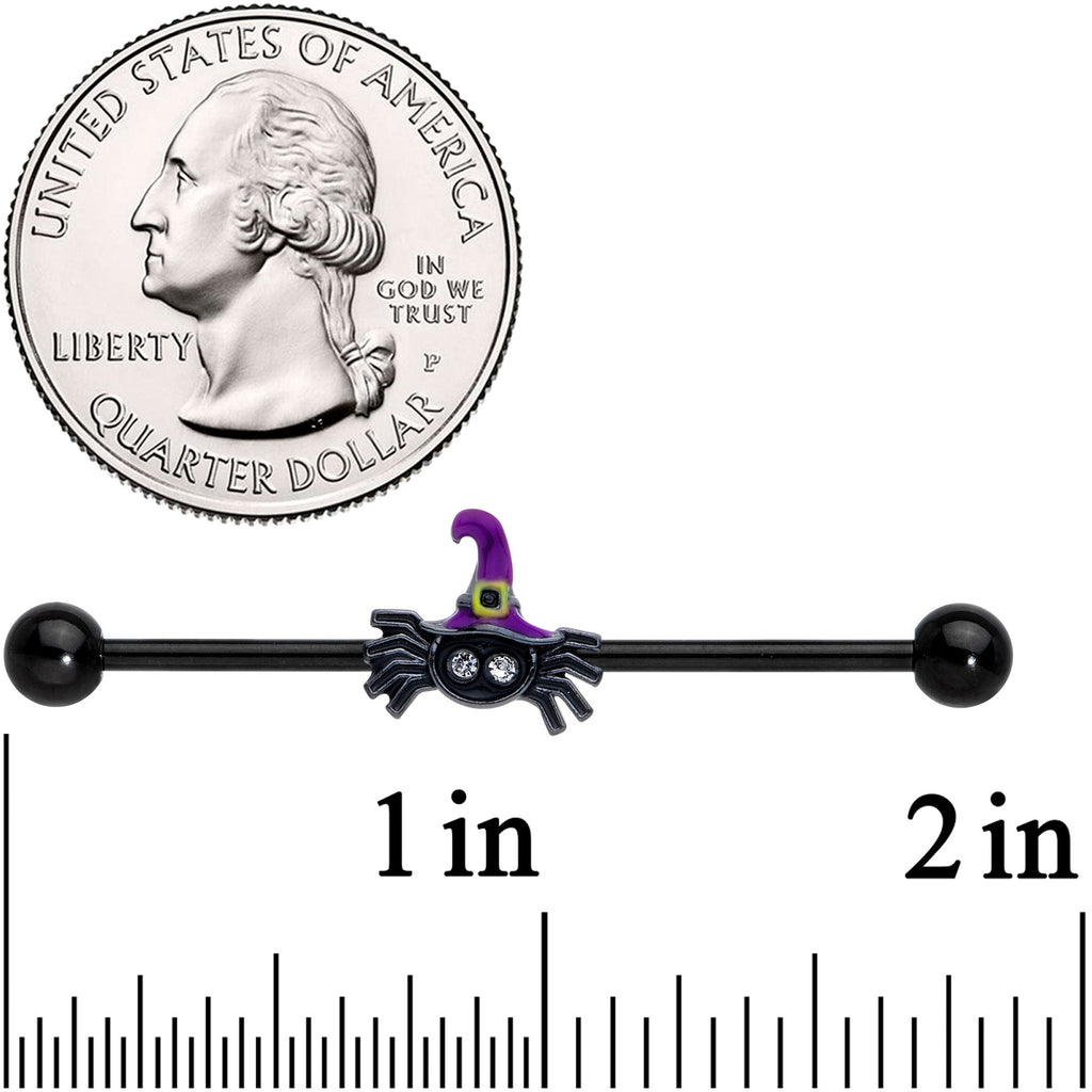 BodyCandy 14G Clear Gem Witchy Spider Halloween Industrial Barbell 38mm — detail close-up