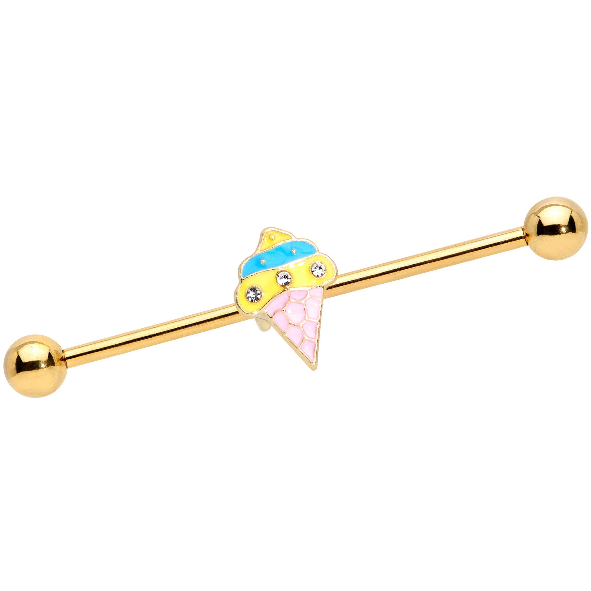 BodyCandy 14G Clear Gem Gold Tone Ice Cream Cone Industrial Barbell 38mm — main product shot