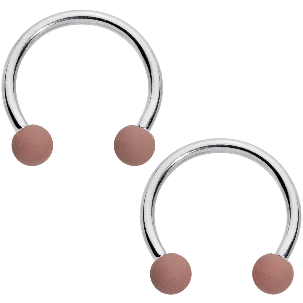 BodyCandy 16G 3/8 Brown Tan Matte Horseshoe Circular Barbell Set of 4 — detail close-up