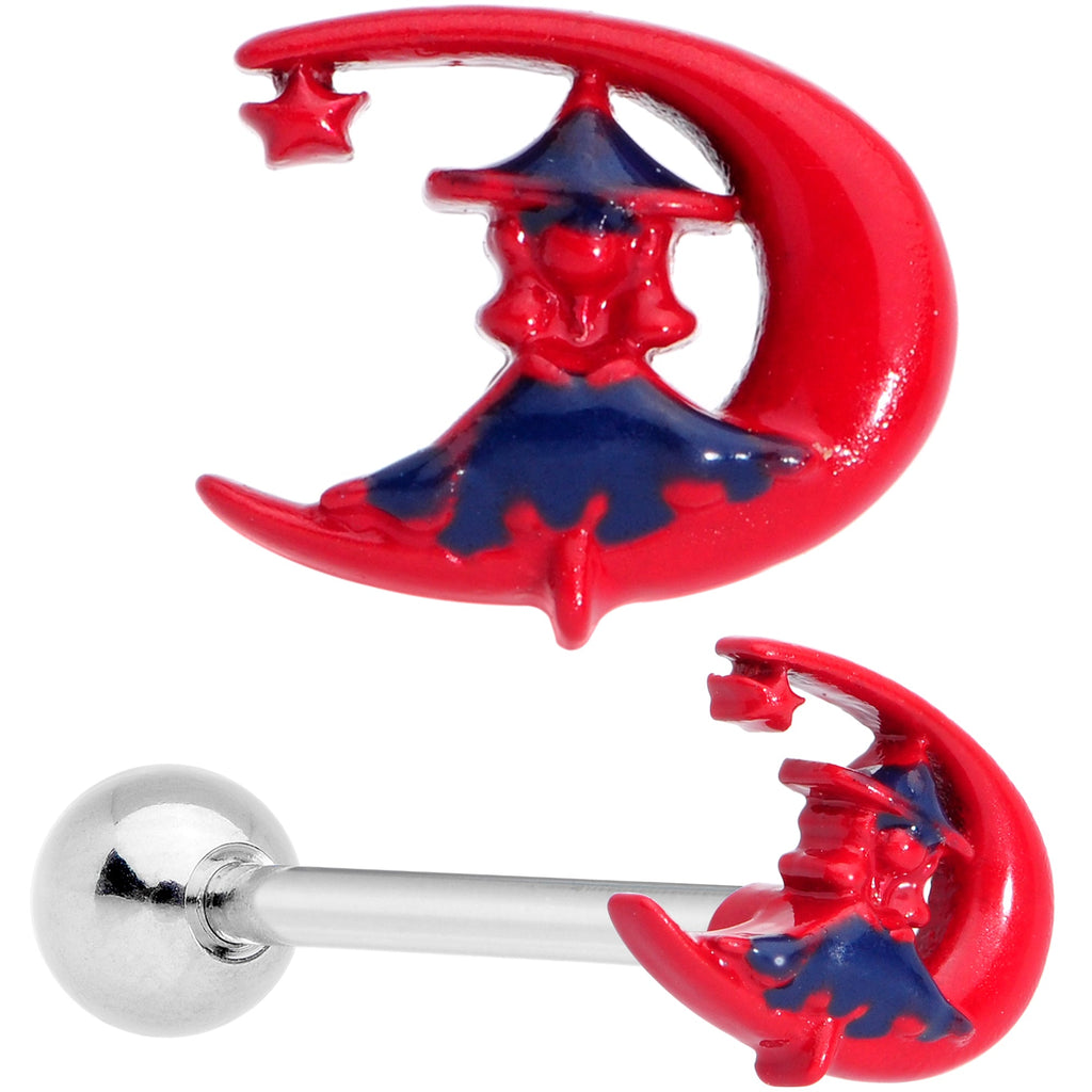 BodyCandy Red Blue Witch Moon Halloween Barbell Tongue Ring — back view